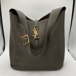 YSL Saint Laurent LE 5 À 7 Supple LARGE In Grained Leather Hobo Bag Light Musk